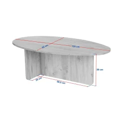 Tavolino da Salotto Marrone Rovere Nodi Forma Ovale Materiale Piano in Legno Nobilitato 130x65x40h cm, Colore Ripiano Marrone - Dozza
