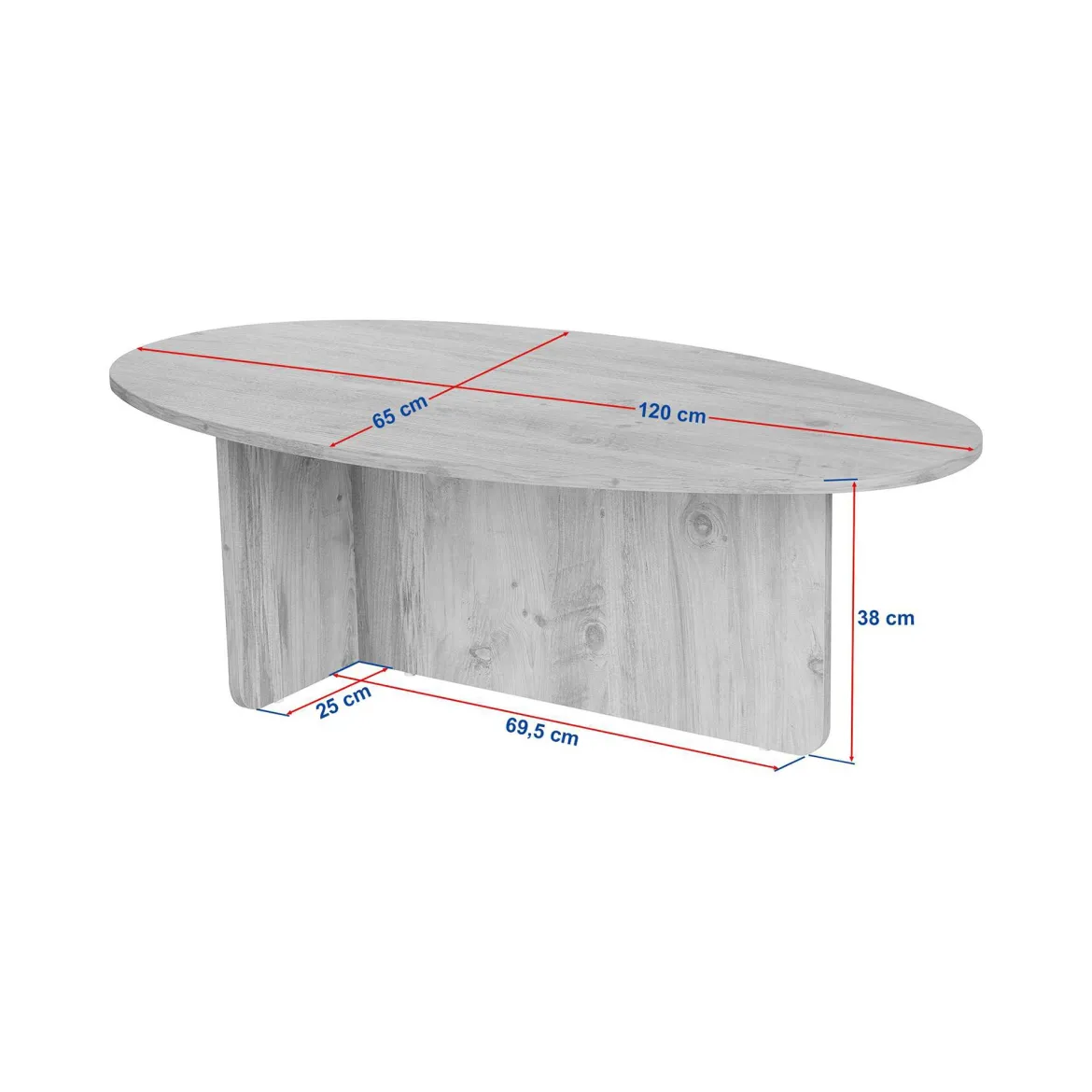 Tavolino da Salotto Marrone Rovere Nodi Forma Ovale Materiale Piano in Legno Nobilitato 130x65x40h cm, Colore Ripiano Marrone - Dozza