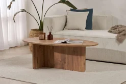 Tavolino da Salotto Marrone Rovere Nodi Forma Ovale Materiale Piano in Legno Nobilitato 130x65x40h cm, Colore Ripiano Marrone - Dozza