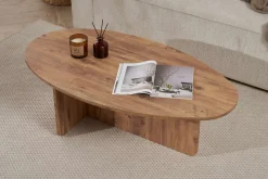 Tavolino da Salotto Marrone Rovere Nodi Forma Ovale Materiale Piano in Legno Nobilitato 130x65x40h cm, Colore Ripiano Marrone - Dozza