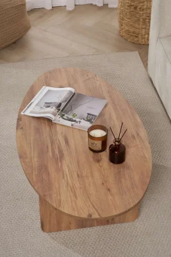 Tavolino da Salotto Marrone Rovere Nodi Forma Ovale Materiale Piano in Legno Nobilitato 130x65x40h cm, Colore Ripiano Marrone - Dozza