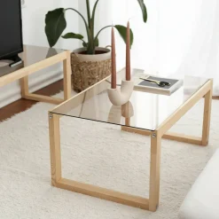 Tavolino da Salotto Marrone Rovere Portariviste Forma Rotonda 75x75x35h cm, Materiale Struttura in Vetro - Bagolino