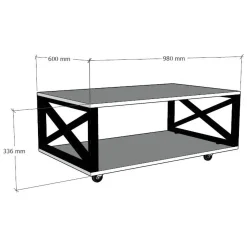 Tavolino da Salotto Marrone Rovere Scuro Nero con Ruote un Vano 98x60x34h cm, Forma Rettangolare - Lesegno