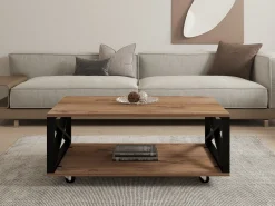 Tavolino da Salotto Marrone Rovere Scuro Nero con Ruote un Vano 98x60x34h cm, Forma Rettangolare - Lesegno