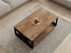 Tavolino da Salotto Marrone Rovere Scuro Nero con Ruote un Vano 98x60x34h cm, Forma Rettangolare - Lesegno