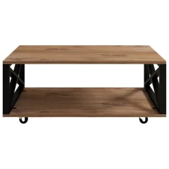 Tavolino da Salotto Marrone Rovere Scuro Nero con Ruote un Vano 98x60x34h cm, Forma Rettangolare - Lesegno