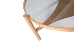 Tavolino da Salotto Marrone Rovere un Vano Piano in Vetro Temperato 100x100x48h cm, Forma Rotondo - Olzai