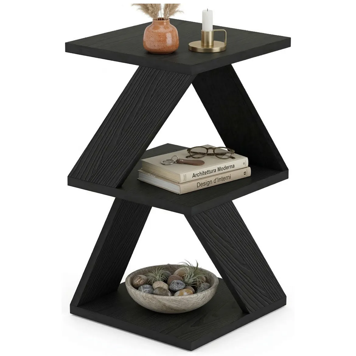 Tavolino da Salotto Nero Antracite 2 Vani Forma Rettangolare 30x30x54h cm, Materiale Piano in Legno Nobilitato - Serino