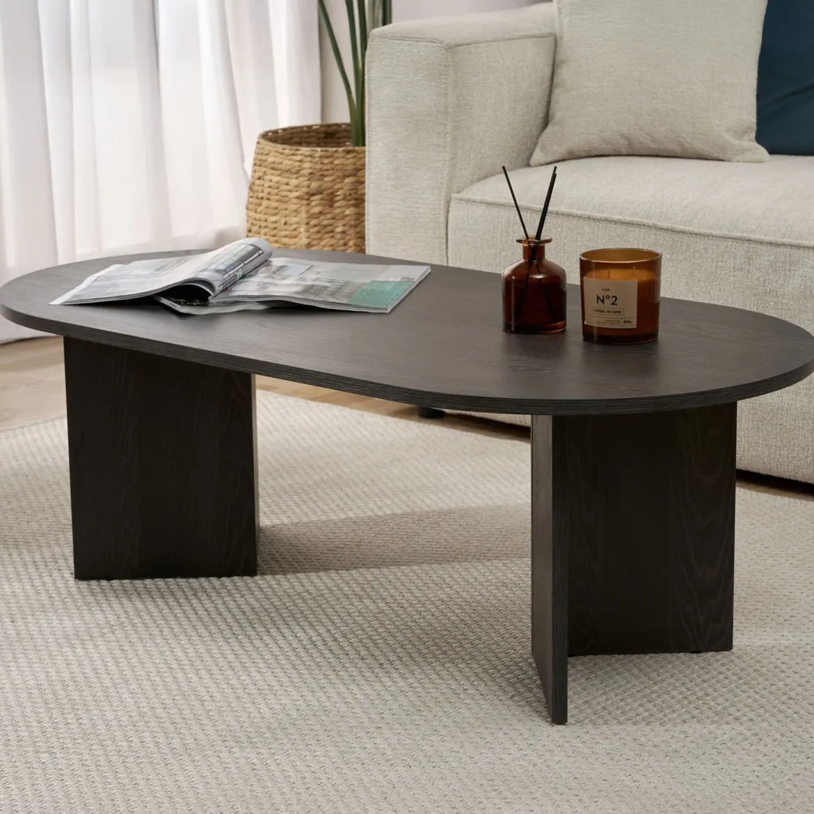 Tavolino da Salotto Nero Forma Rettangolare Materiale Piano in Legno Nobilitato 119x60x40h cm, Colore Ripiano Nero - Turate