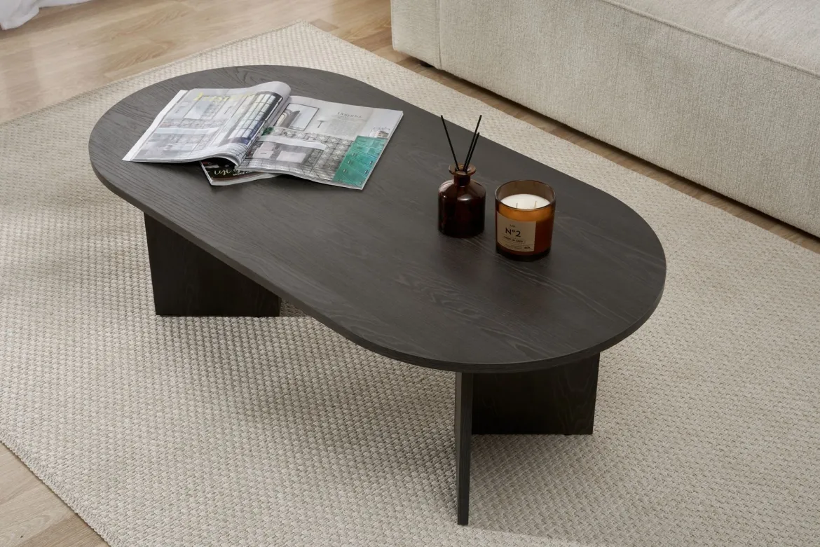 Tavolino da Salotto Nero Forma Rettangolare Materiale Piano in Legno Nobilitato 119x60x40h cm, Colore Ripiano Nero - Turate