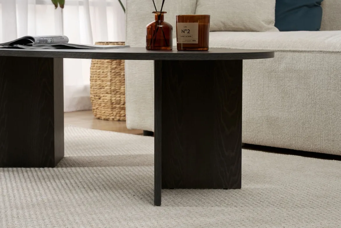 Tavolino da Salotto Nero Forma Rettangolare Materiale Piano in Legno Nobilitato 119x60x40h cm, Colore Ripiano Nero - Turate