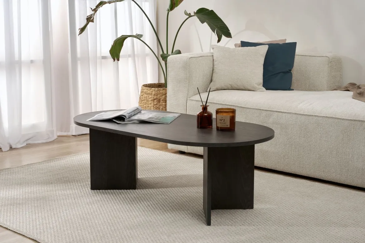 Tavolino da Salotto Nero Forma Rettangolare Materiale Piano in Legno Nobilitato 119x60x40h cm, Colore Ripiano Nero - Turate