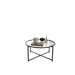 Tavolino da Salotto Nero Forma Rettangolare Materiale Piano in Vetro 83x82x40h cm, Colore Ripiano Trasparente - Ecaterina