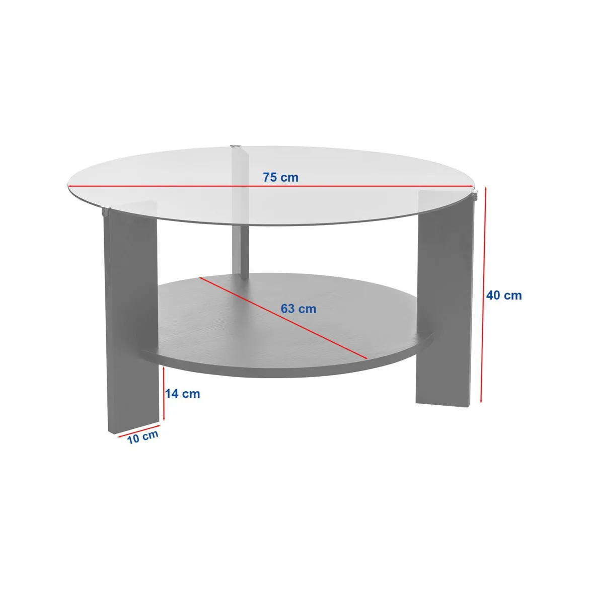 Tavolino da Salotto Nero Forma Rotondo Materiale Piano in Vetro 80x80x43h cm, Colore Ripiano Trasparente - Moena