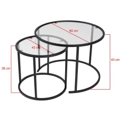 Tavolino da Salotto Nero Modulabile Forma Rotondo 60x60x43h cm, Materiale Piano in Vetro - Simaxis