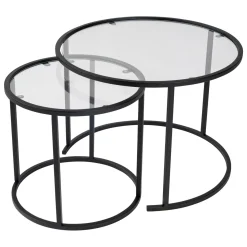 Tavolino da Salotto Nero Modulabile Forma Rotondo 60x60x43h cm, Materiale Piano in Vetro - Simaxis
