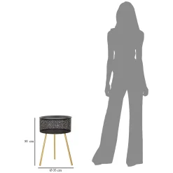 Tavolino da Salotto Nero oro Contenitore un Vano 40x40x50h cm, Forma Rotondo - Swakom