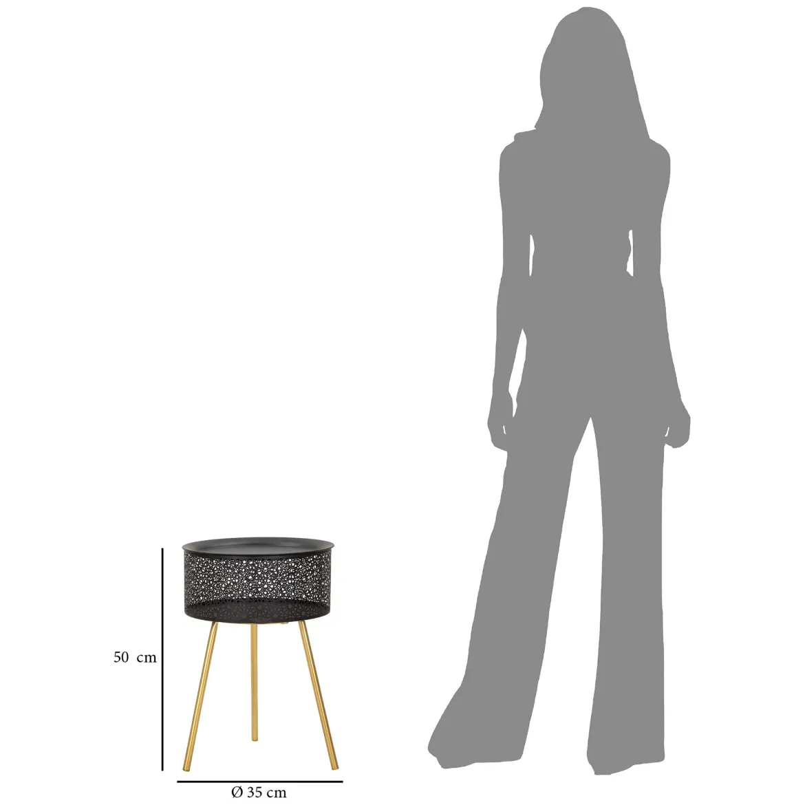 Tavolino da Salotto Nero oro Contenitore un Vano 40x40x50h cm, Forma Rotondo - Swakom