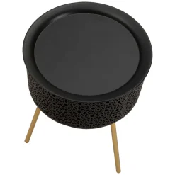 Tavolino da Salotto Nero oro Contenitore un Vano 40x40x50h cm, Forma Rotondo - Swakom