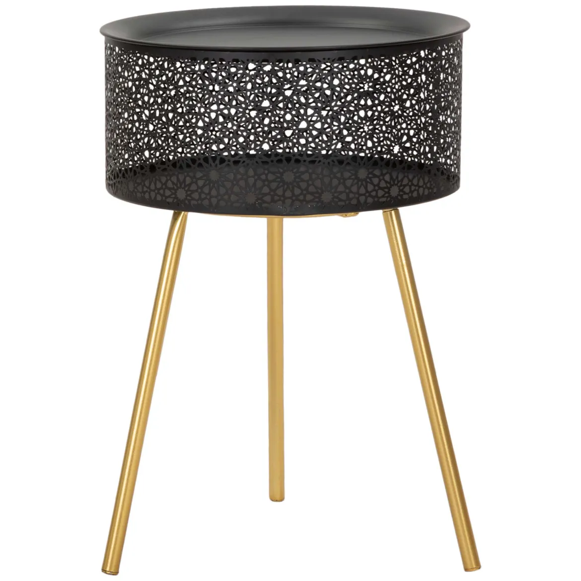 Tavolino da Salotto Nero oro Contenitore un Vano 40x40x50h cm, Forma Rotondo - Swakom