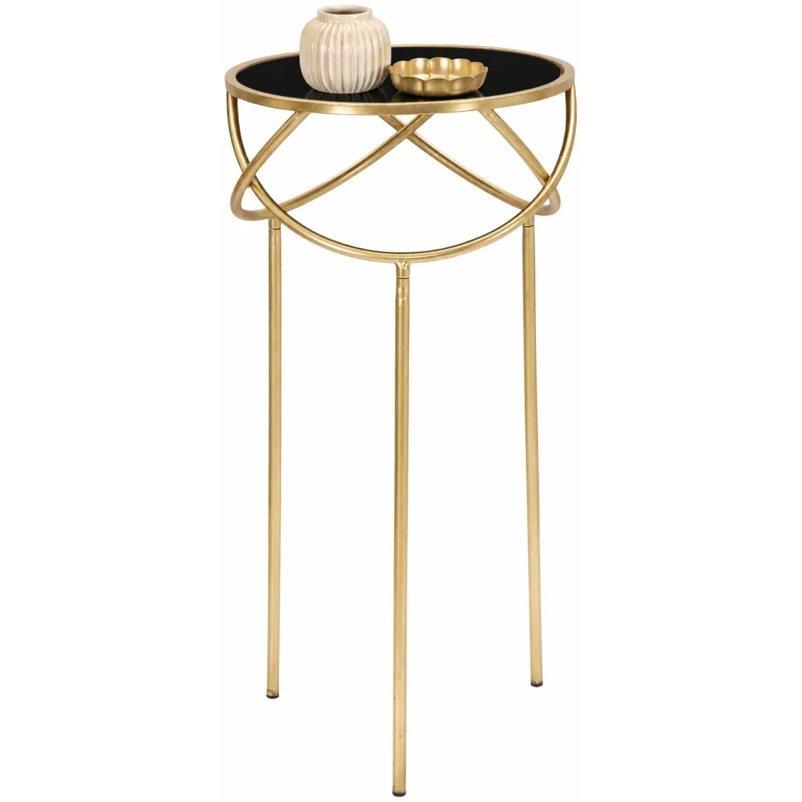 Tavolino da Salotto Nero oro Portatelefono Forma Rotondo 40x40x80h cm, Colore Ripiano Nero - Uspall