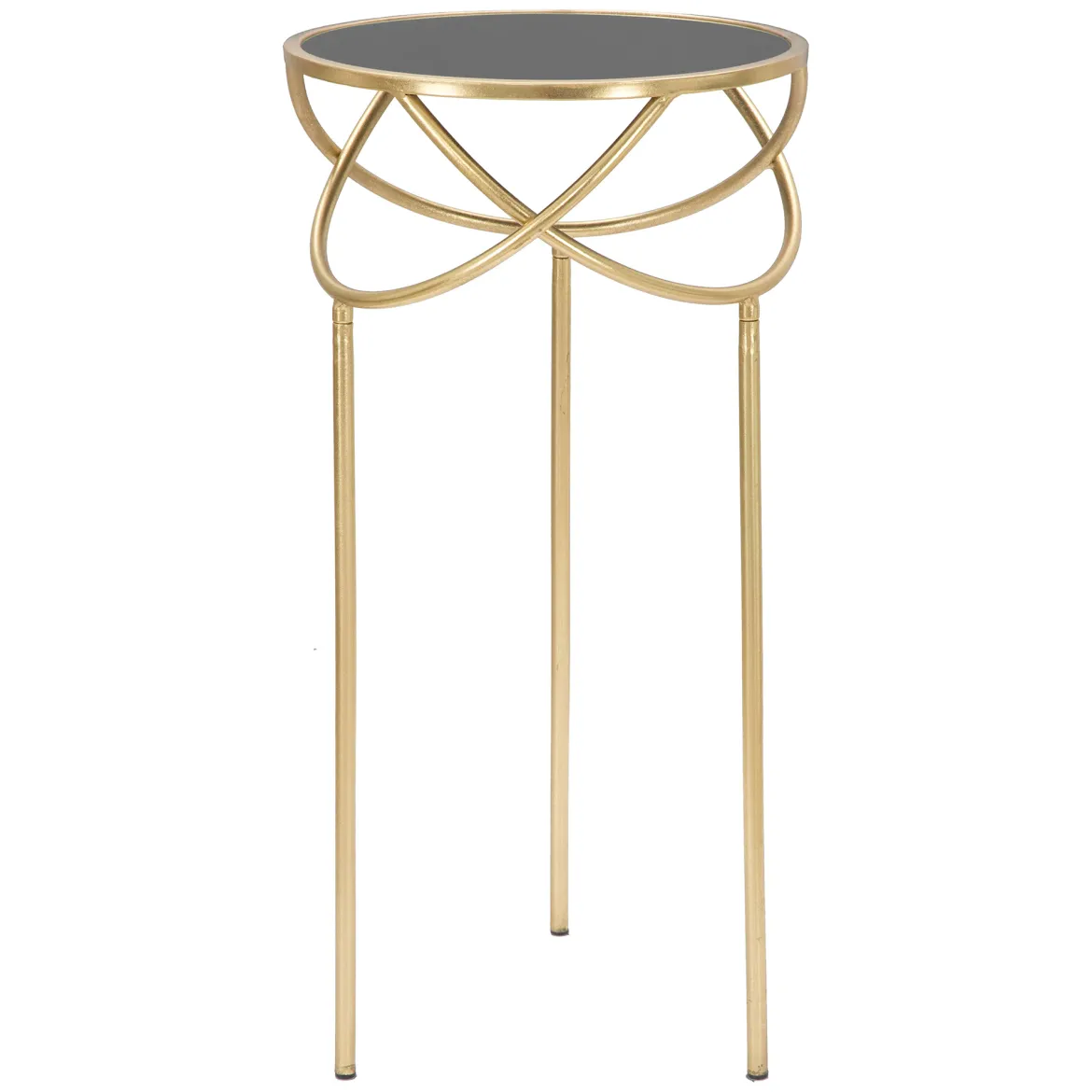 Tavolino da Salotto Nero oro Portatelefono Forma Rotondo 40x40x80h cm, Colore Ripiano Nero - Uspall