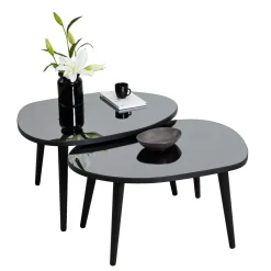 Tavolino da Salotto Nero Piano in Vetro Temperato Forma Ovale 75x55x38h cm, Sfumatura Colore Ripiano Fume - Frontone