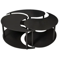 Tavolino da Salotto Nero set 3 Pezzi 3 Vani 70x70x38h cm, Forma Rotondo - Gignese