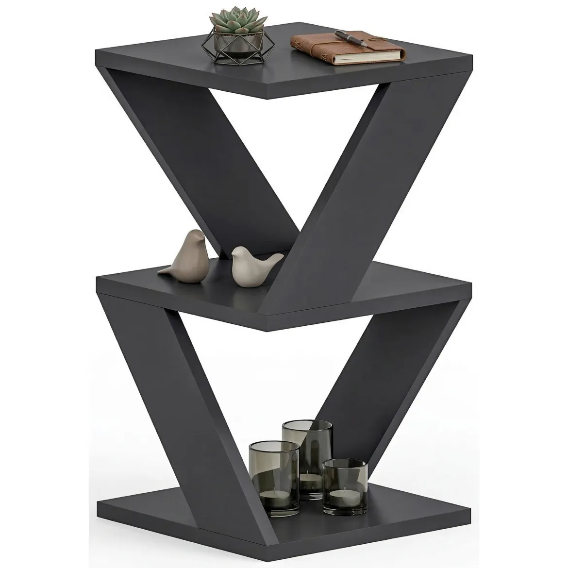Tavolino da Salotto Nero 2 Vani Forma Quadrato 30x30x50h cm, Materiale Piano in Legno Nobilitato - Rubiana