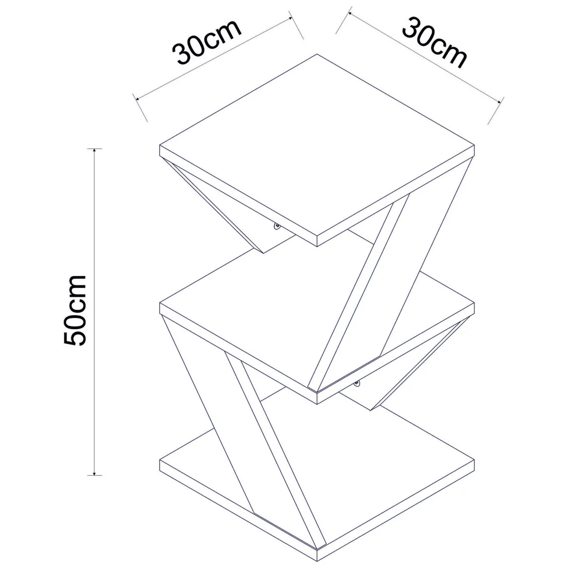 Tavolino da Salotto Nero 2 Vani Forma Quadrato 30x30x50h cm, Materiale Piano in Legno Nobilitato - Rubiana