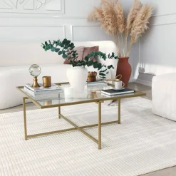 Tavolino da Salotto oro Cassetti Resistente All'appannamento 85x85x35h cm, Vani - Mascate