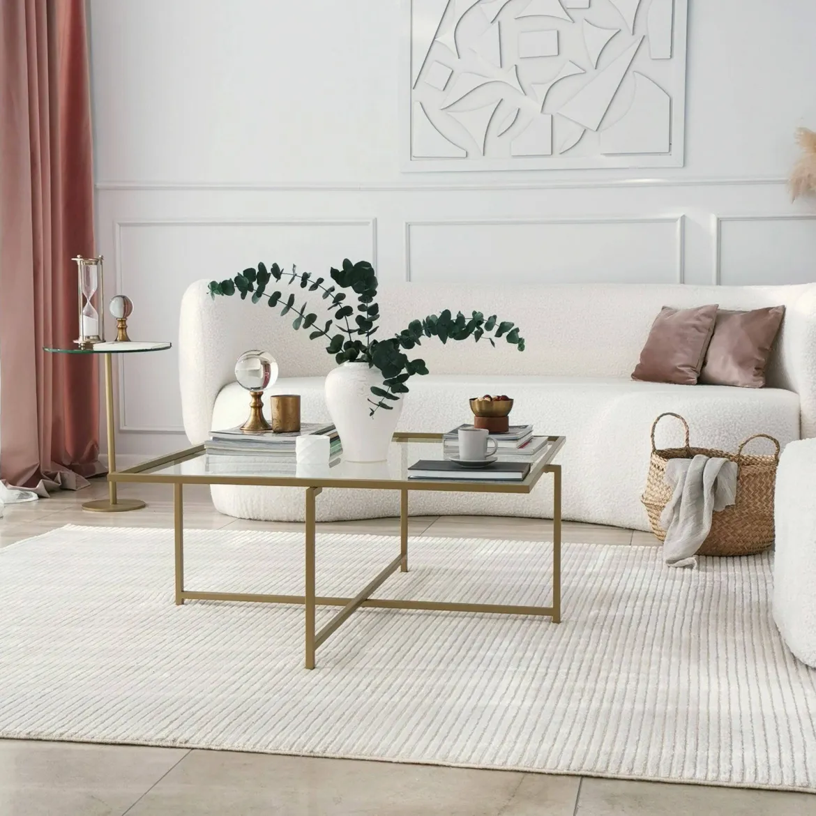 Tavolino da Salotto oro Cassetti Resistente All'appannamento 85x85x35h cm, Vani - Mascate