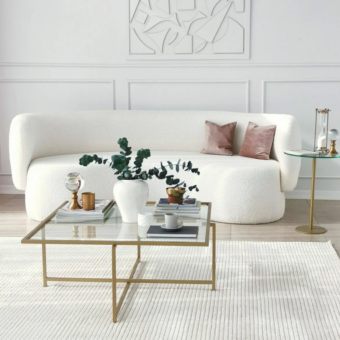 Tavolino da Salotto oro Cassetti Resistente All'appannamento 85x85x35h cm, Vani - Mascate