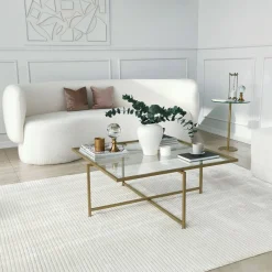 Tavolino da Salotto oro Cassetti Resistente All'appannamento 85x85x35h cm, Vani - Mascate