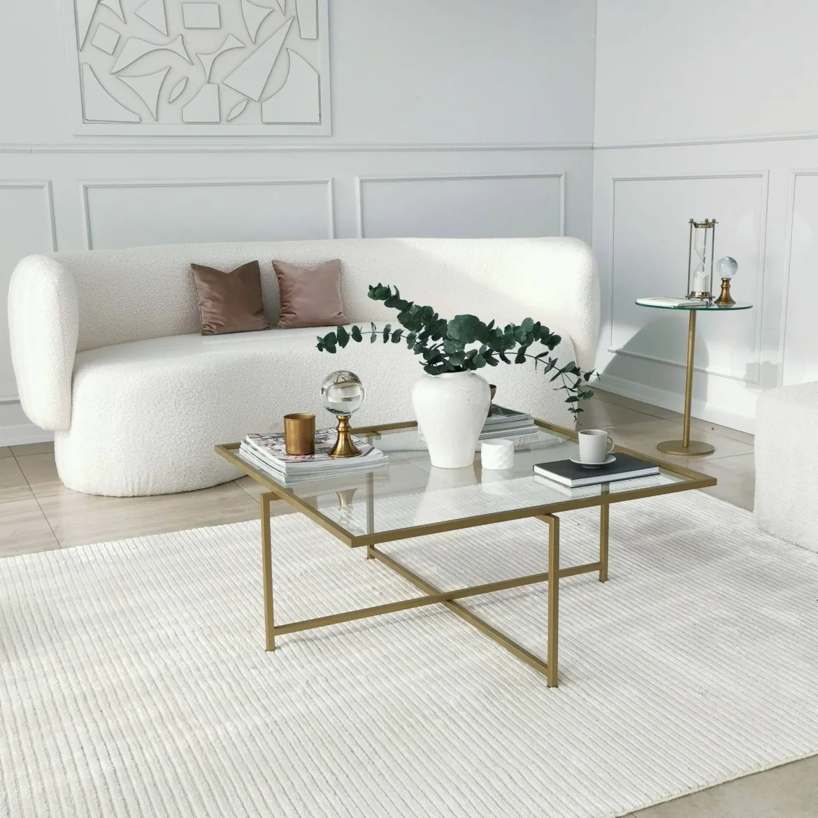 Tavolino da Salotto oro Cassetti Resistente All'appannamento 85x85x35h cm, Vani - Mascate