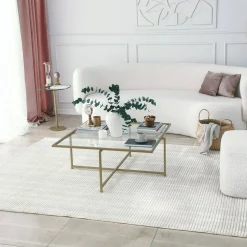 Tavolino da Salotto oro Cassetti Resistente All'appannamento 85x85x35h cm, Vani - Mascate
