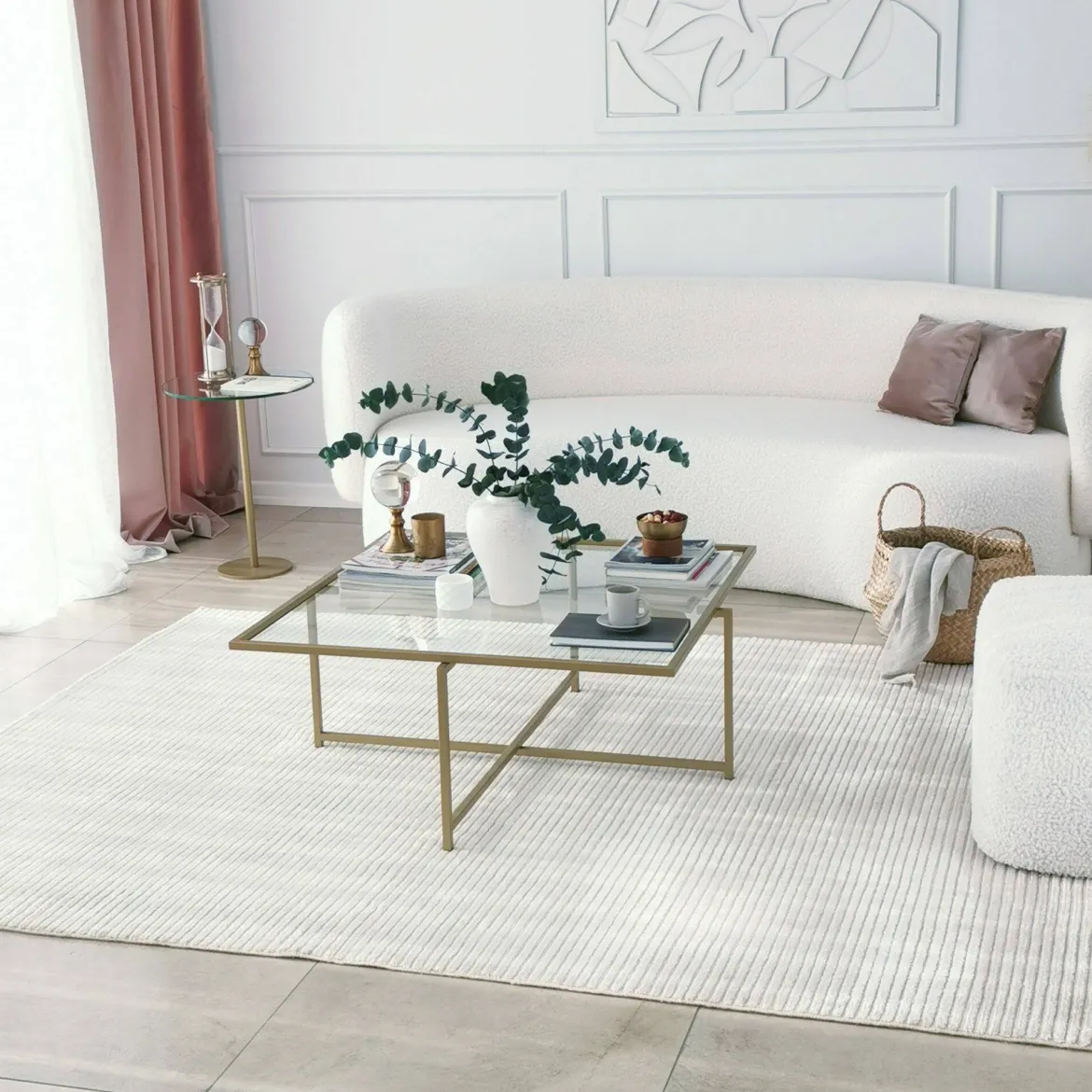 Tavolino da Salotto oro Cassetti Resistente All'appannamento 85x85x35h cm, Vani - Mascate