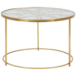 Tavolino da Salotto oro Trasparente Decorazioni con Farfalle Forma Rotondo 60x60x41h cm, Colore Ripiano Trasparente - Taketa