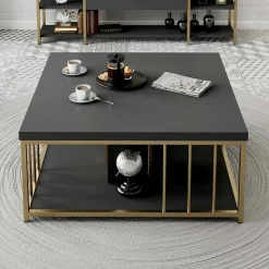 Tavolino da salotto quadrato antracite e oro 90x90x40h cm - Raiden