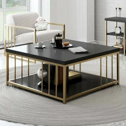 Tavolino da salotto quadrato antracite e oro 90x90x40h cm - Raiden
