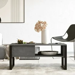 Tavolino da salotto rettangolare argento e antracite 90x60x31h cm - Ay