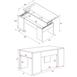 Tavolino da salotto rettangolare bianco e rovere 100x45x50h cm - Almas