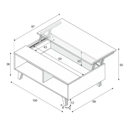 Tavolino da salotto rettangolare bianco marmo e oro 100x60x40h cm - Franca