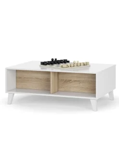 Tavolino da salotto rettangolare bianco marmo e oro 100x60x40h cm - Franca