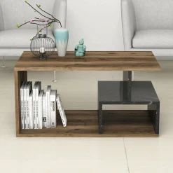 Tavolino da salotto rettangolare marrone e grigio 90x42x54h cm - Calvera