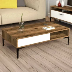 Tavolino da salotto rettangolare noce e bianco 105x60x34h cm - Atrani