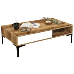 Tavolino da salotto rettangolare noce e bianco 105x60x34h cm - Atrani