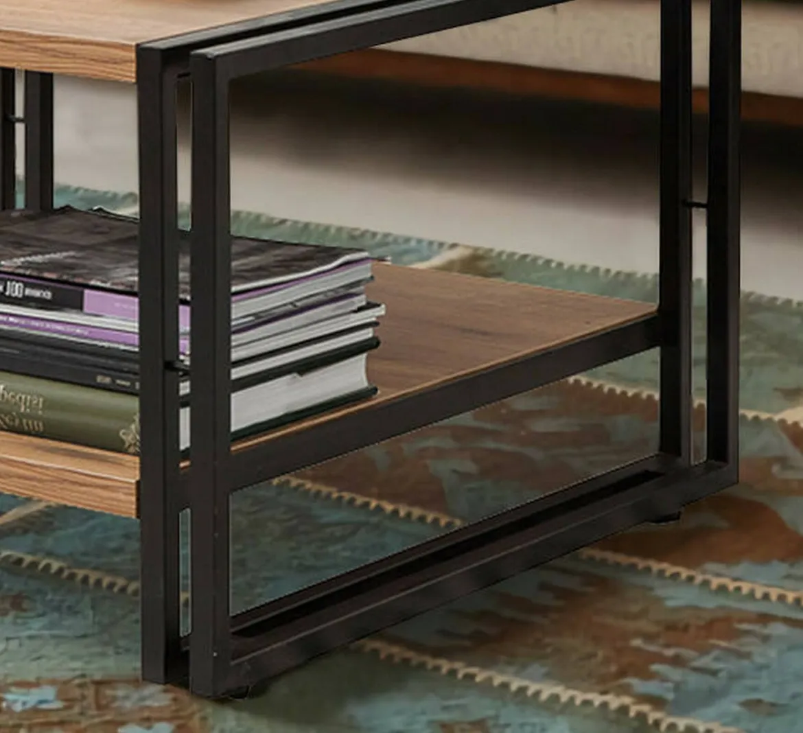 Tavolino salotto quadrato quercia e nero 70x70x40h cm con ante reversibili - Gioacchina