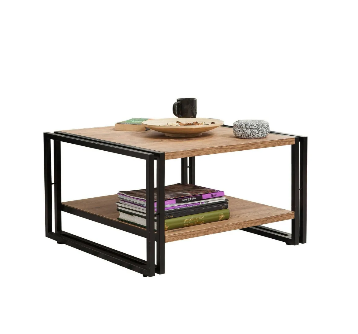Tavolino salotto quadrato quercia e nero 70x70x40h cm con ante reversibili - Gioacchina