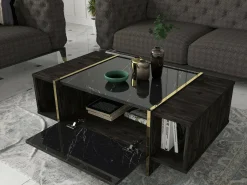 Tavolino salotto rettangolare nero e oro 106x60x40h cm - Gigliola